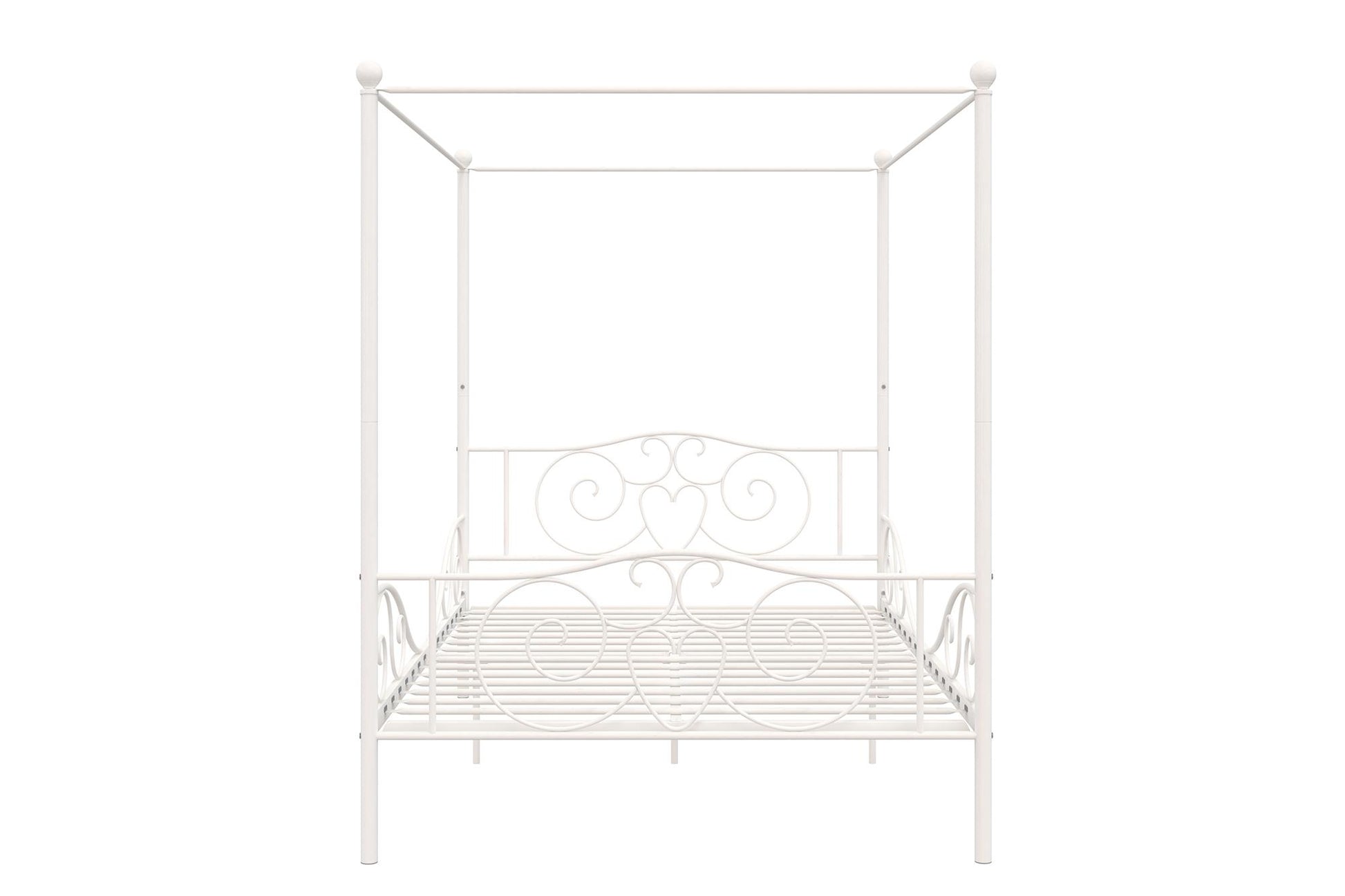 Canopy Metal Bed Frame with Intricate Design Headboard and Secured Slats - White - Full