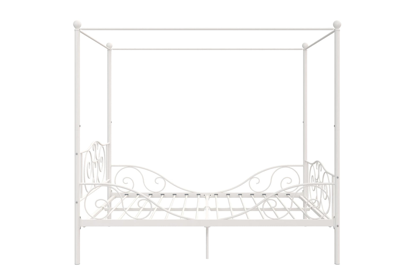 Canopy Metal Bed Frame with Intricate Design Headboard and Secured Slats - White - Full