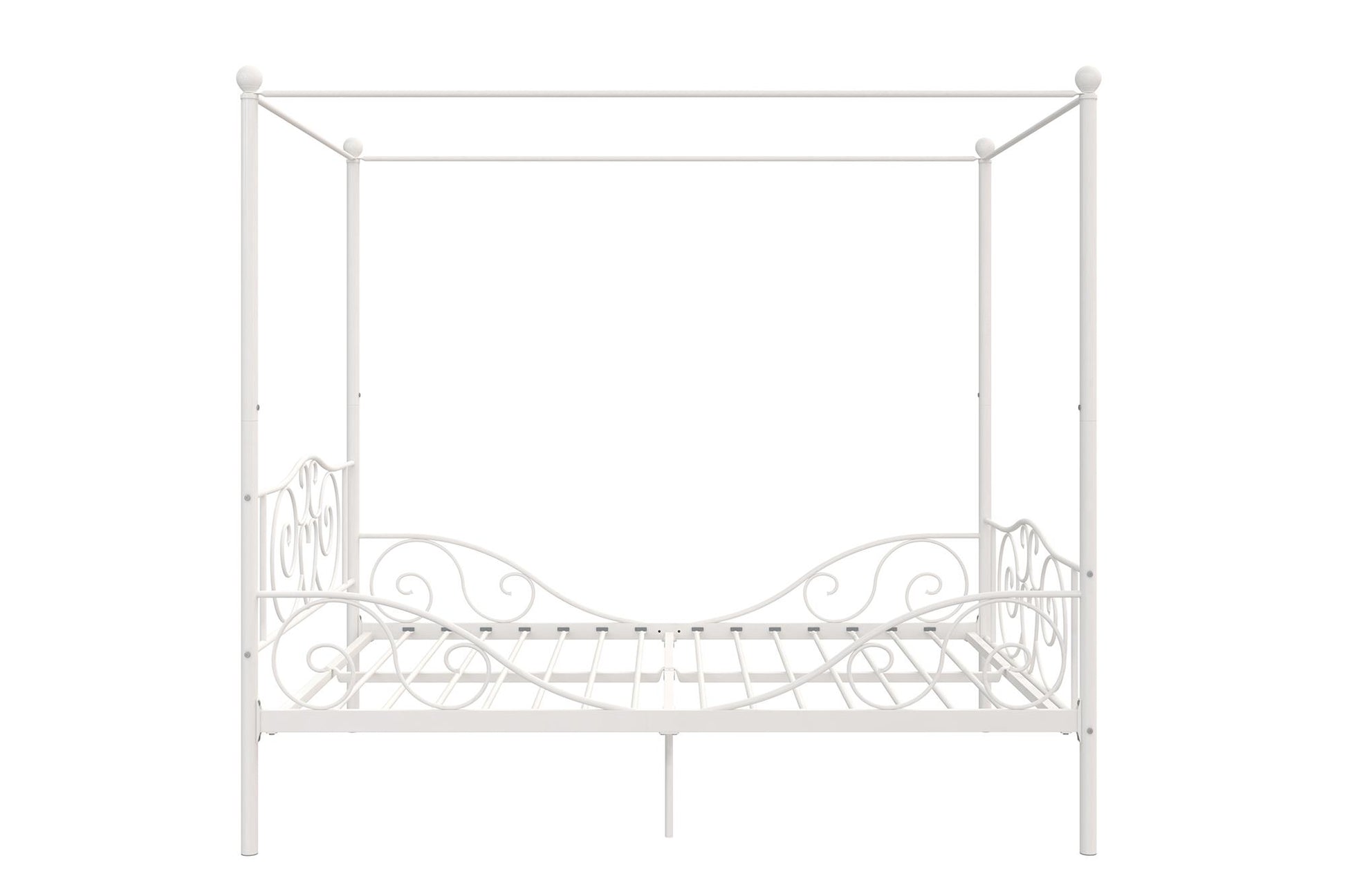 Canopy Metal Bed Frame with Intricate Design Headboard and Secured Slats - White - Full