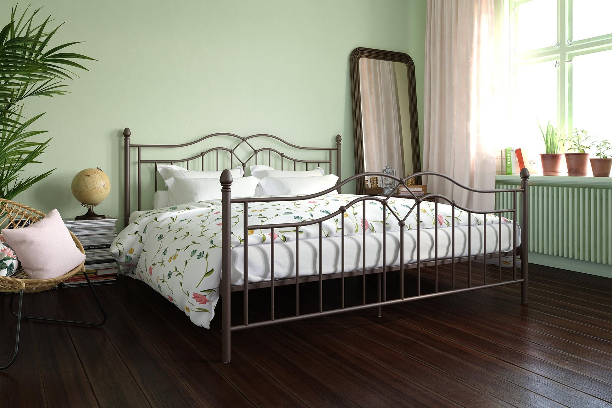 Tokyo Metal Bed with Headboard, Footboard and Metal Slats - Bronze - Full
