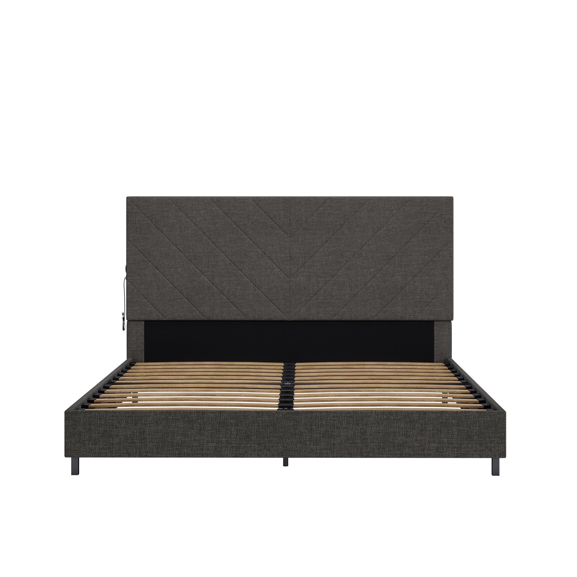 Paxson Upholstered Bed with USB Port and Wood Slats - Gray - Queen
