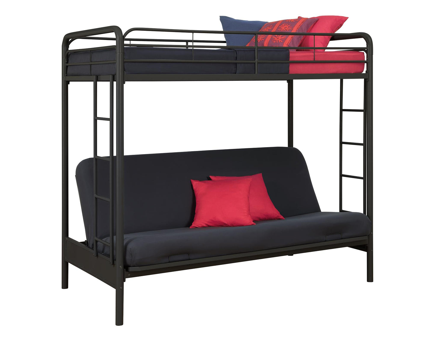 Sammie Twin over Futon Metal Bunk Bed with Integrated Ladders and Guardrails - Black - Twin-Over-Futon