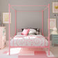 Canopy Metal Bed Frame with Intricate Design Headboard and Secured Slats - Pink - Full
