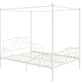 Canopy Metal Bed Frame with Intricate Design Headboard and Secured Slats - White - Full