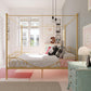 Canopy Metal Bed Frame with Intricate Design Headboard and Secured Slats - Gold - Full