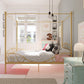 Canopy Metal Bed Frame with Intricate Design Headboard and Secured Slats - Gold - Twin
