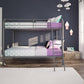 Twin over Twin Metal Bunk Bed with Slanted Front Ladder and Guardrails - Silver - Twin-Over-Twin