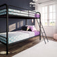 Twin over Twin Metal Bunk Bed with Slanted Front Ladder and Guardrails - Silver - Twin-Over-Twin