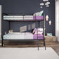 Twin over Twin Metal Bunk Bed with Slanted Front Ladder and Guardrails - Black - Twin-Over-Twin