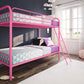 Dusty Twin over Twin Metal Bunk Bed with Slanted Front Ladder and Guardrails - White - Twin-Over-Twin
