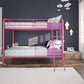 Twin over Twin Metal Bunk Bed with Slanted Front Ladder and Guardrails - Pink - Twin-Over-Twin