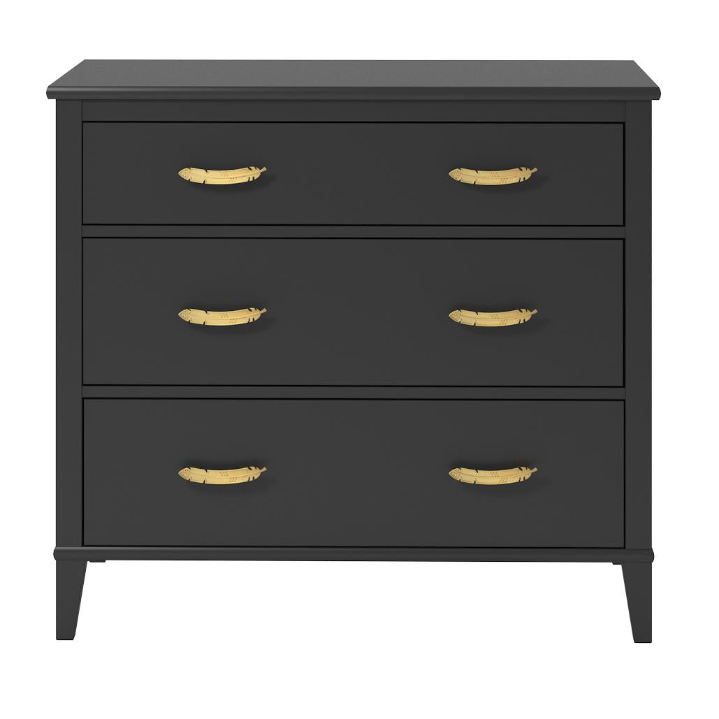 Monarch Hill Hawken 3 Drawer Dresser with Gold Feather Drawer Pull - Black