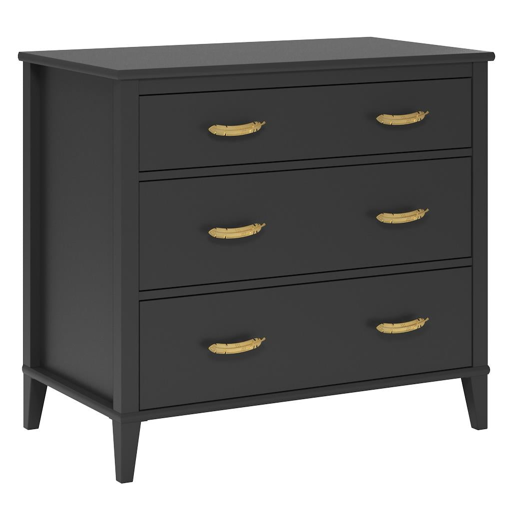 Monarch Hill Hawken 3 Drawer Dresser with Gold Feather Drawer Pull - Black