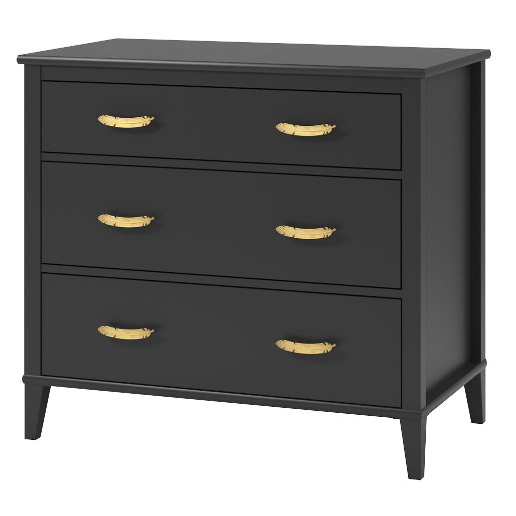 Monarch Hill Hawken 3 Drawer Dresser with Gold Feather Drawer Pull - Black