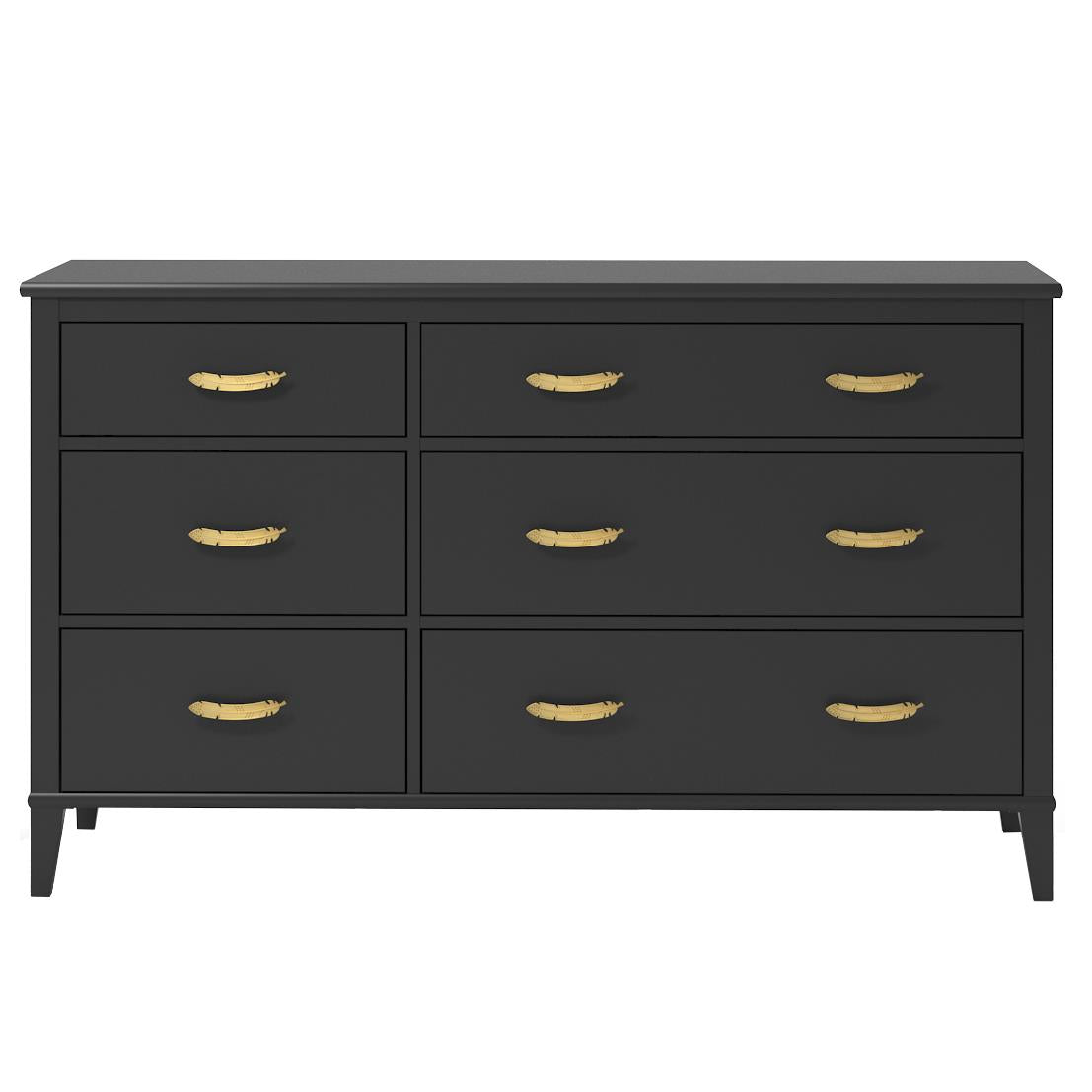 Monarch Hill Hawken 6 Drawer Dresser with Gold Feather Drawer Pull - Black