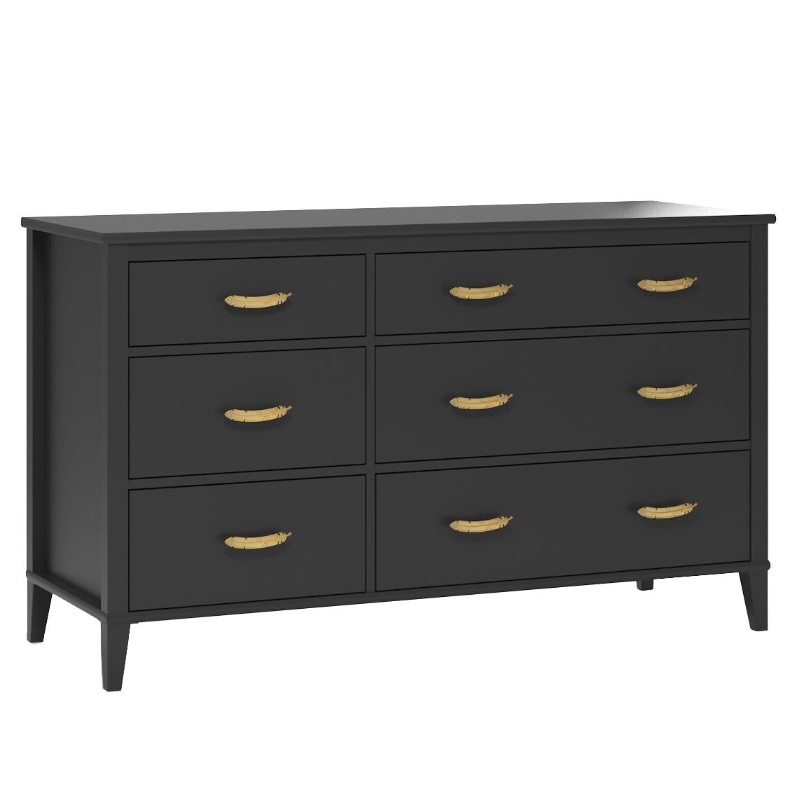 Monarch Hill Hawken 6 Drawer Dresser with Gold Feather Drawer Pull - Black