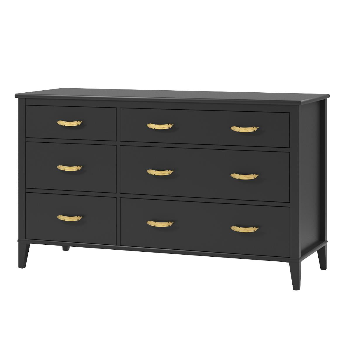 Monarch Hill Hawken 6 Drawer Dresser with Gold Feather Drawer Pull - Black