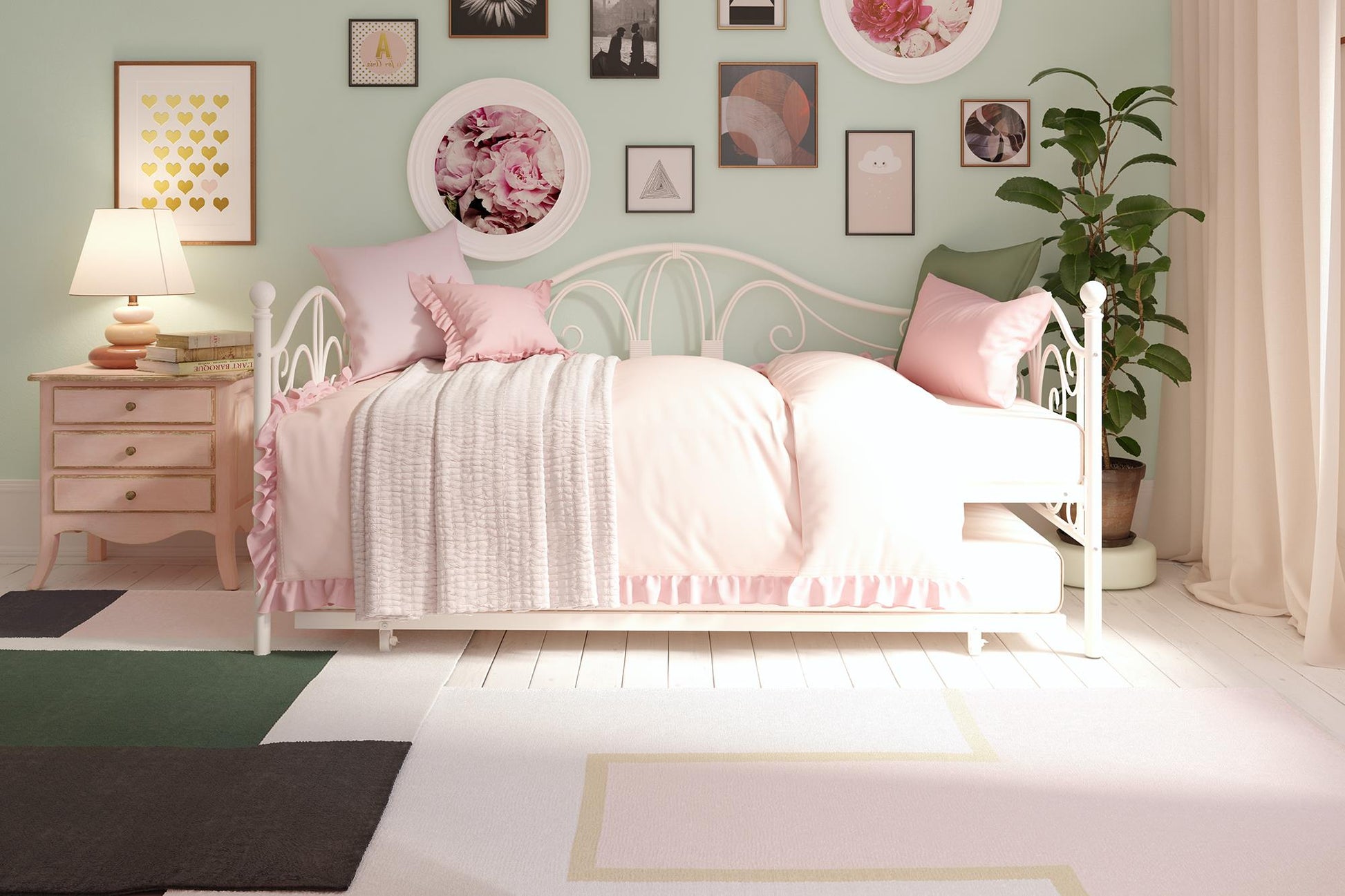 Bombay Victorian Metal Daybed and Trundle with Set - White - Twin