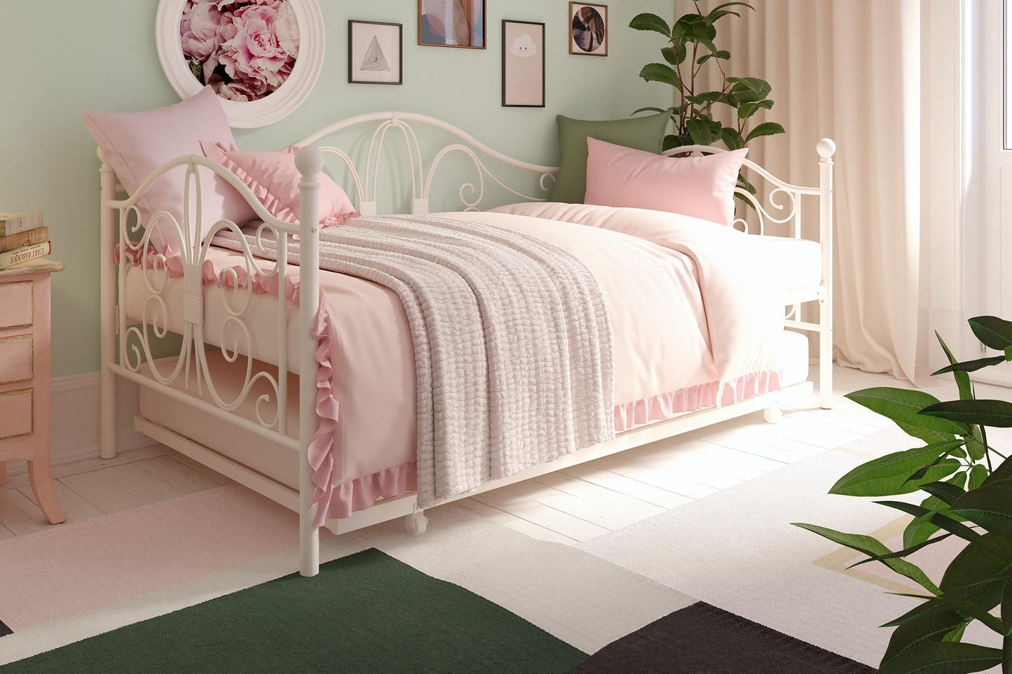 Bombay Victorian Metal Daybed and Trundle with Set - White - Twin