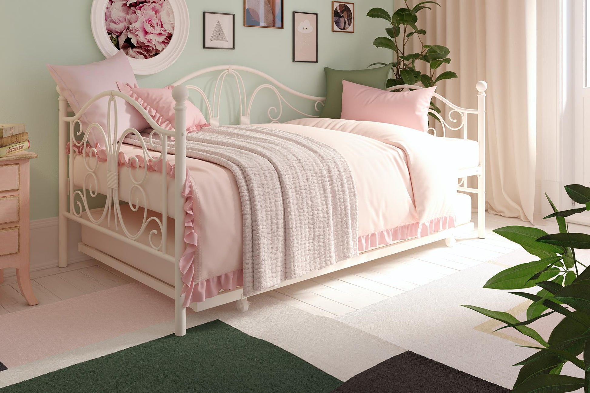 Bombay Victorian Metal Daybed and Trundle with Set - White - Twin