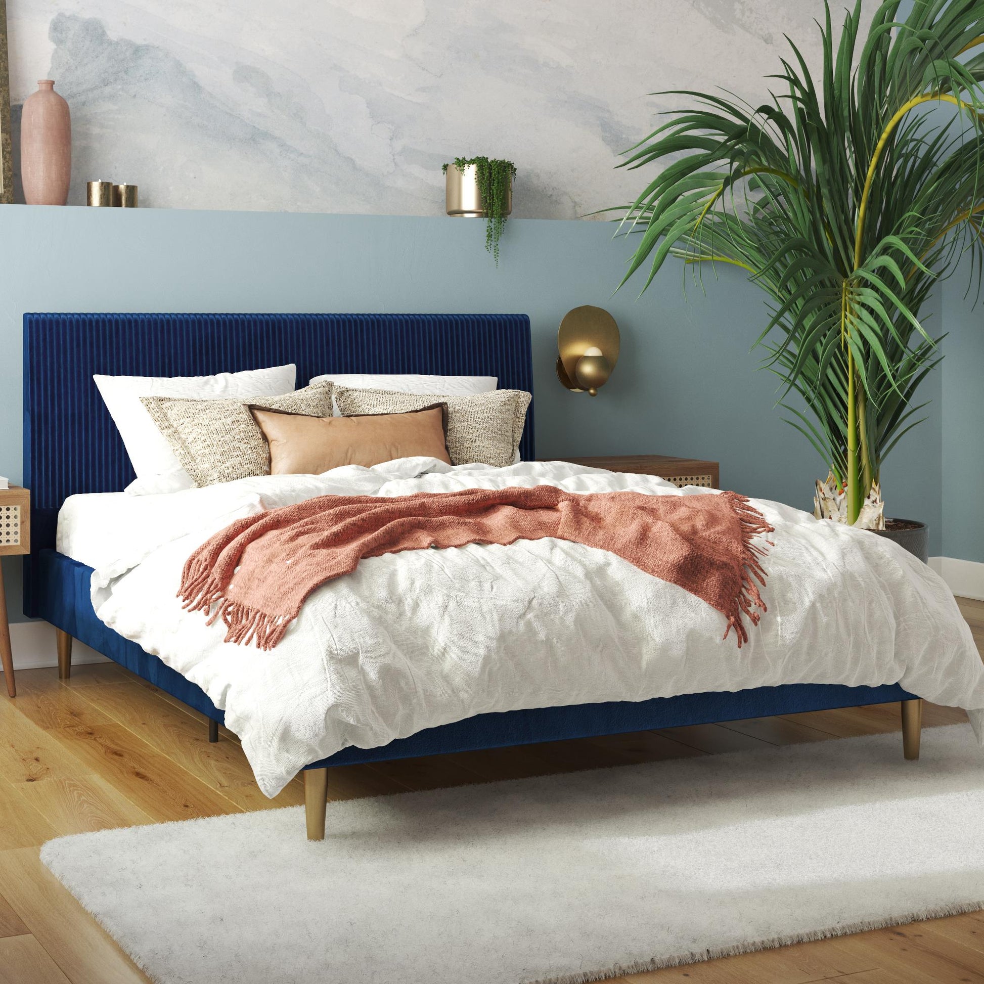 Daphne Upholstered Bed - Blue - Queen