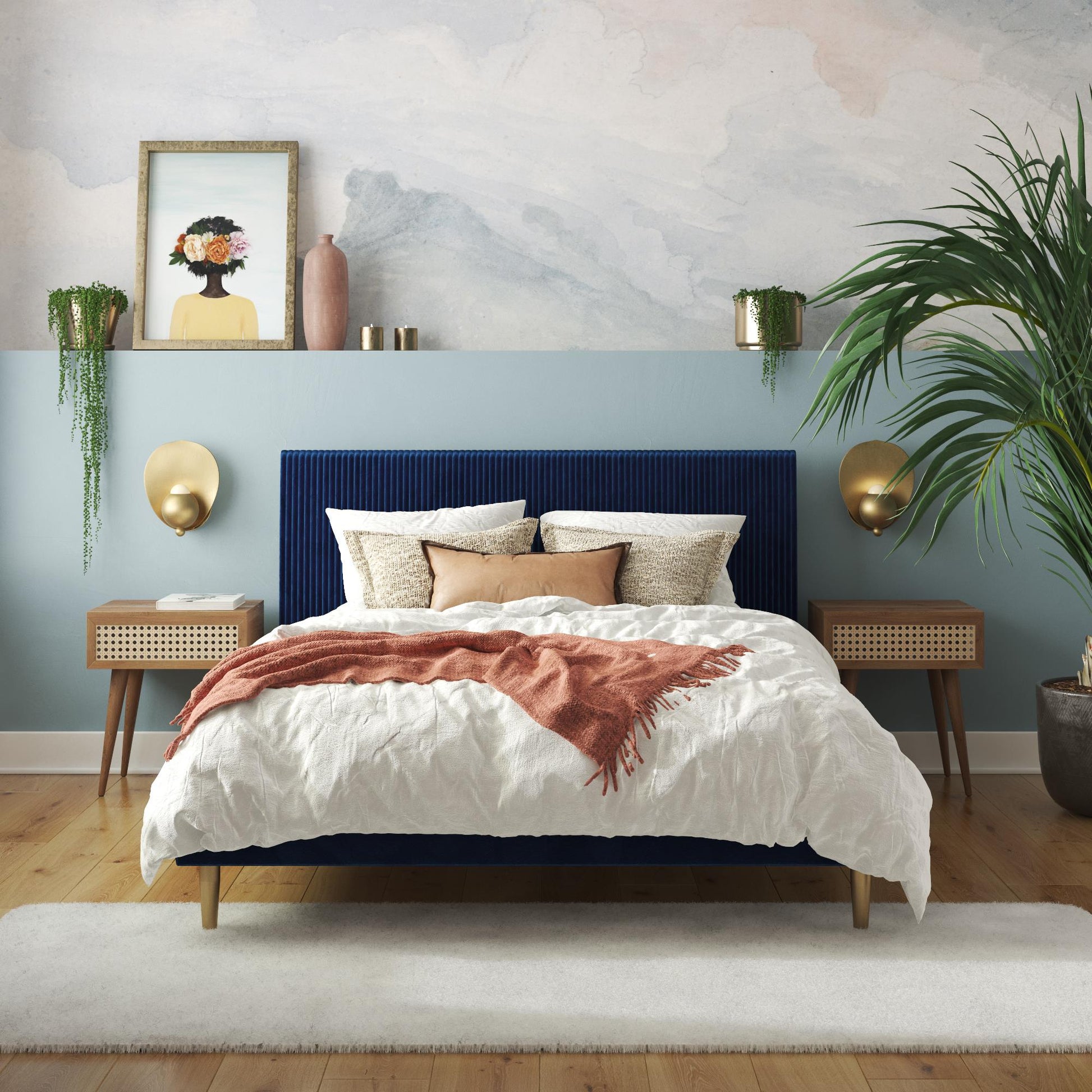 Daphne Upholstered Bed - Blue - Queen