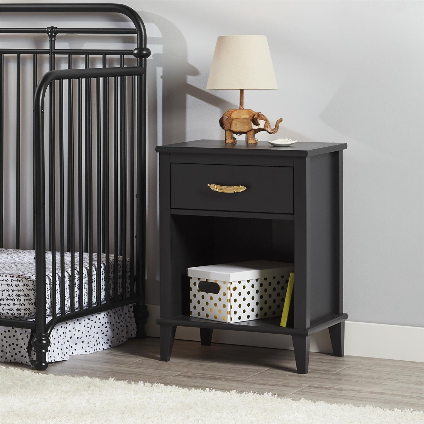 Monarch Hill Hawken Nightstand with Gold Feather Drawer Pull - Black