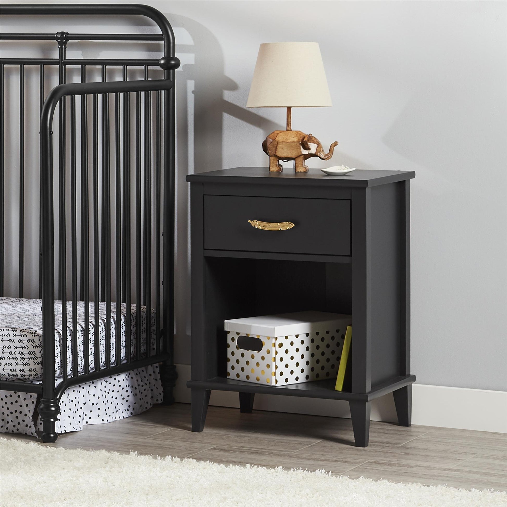 Monarch Hill Hawken Nightstand with Gold Feather Drawer Pull - Black