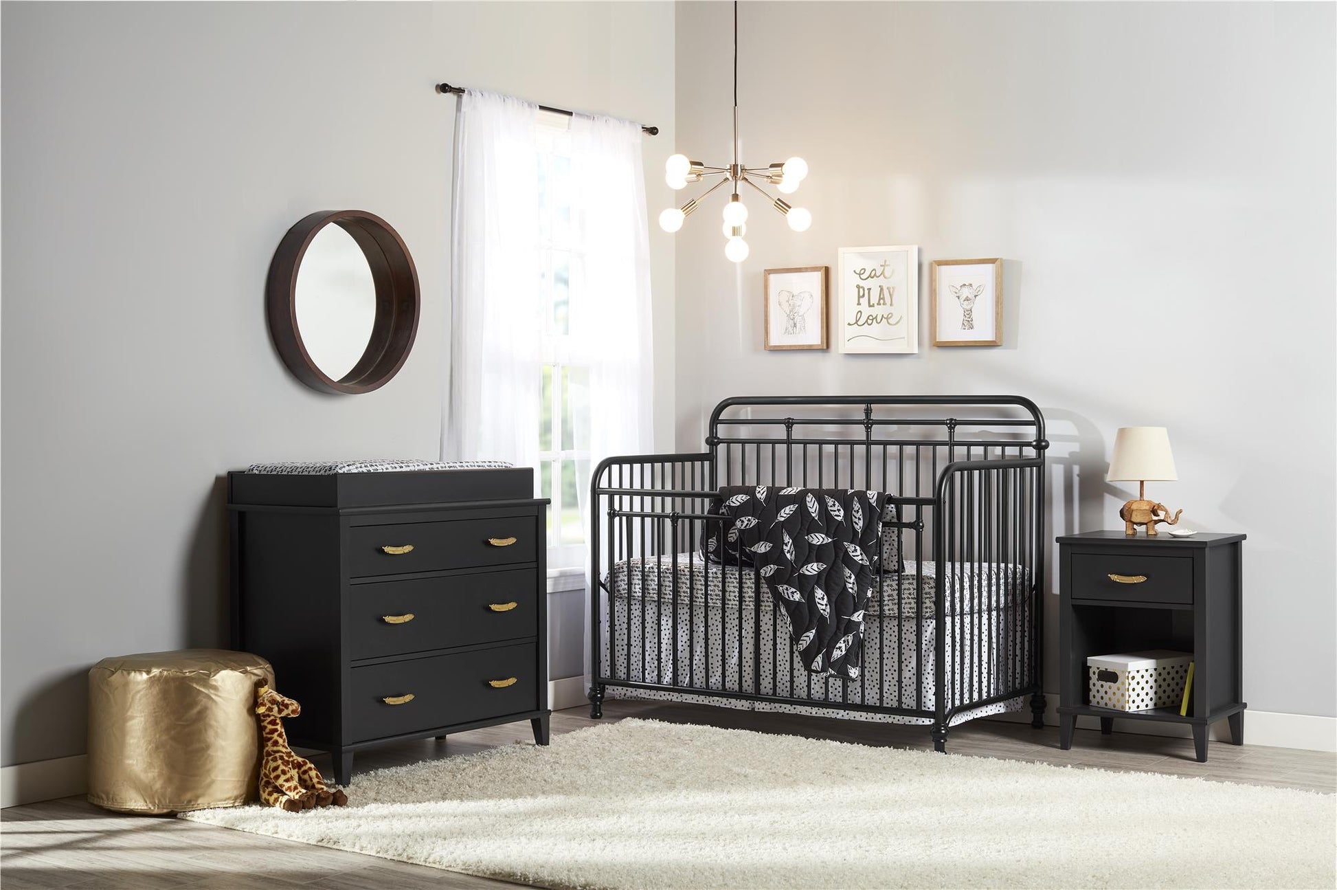 Monarch Hill Hawken Nightstand with Gold Feather Drawer Pull - Black