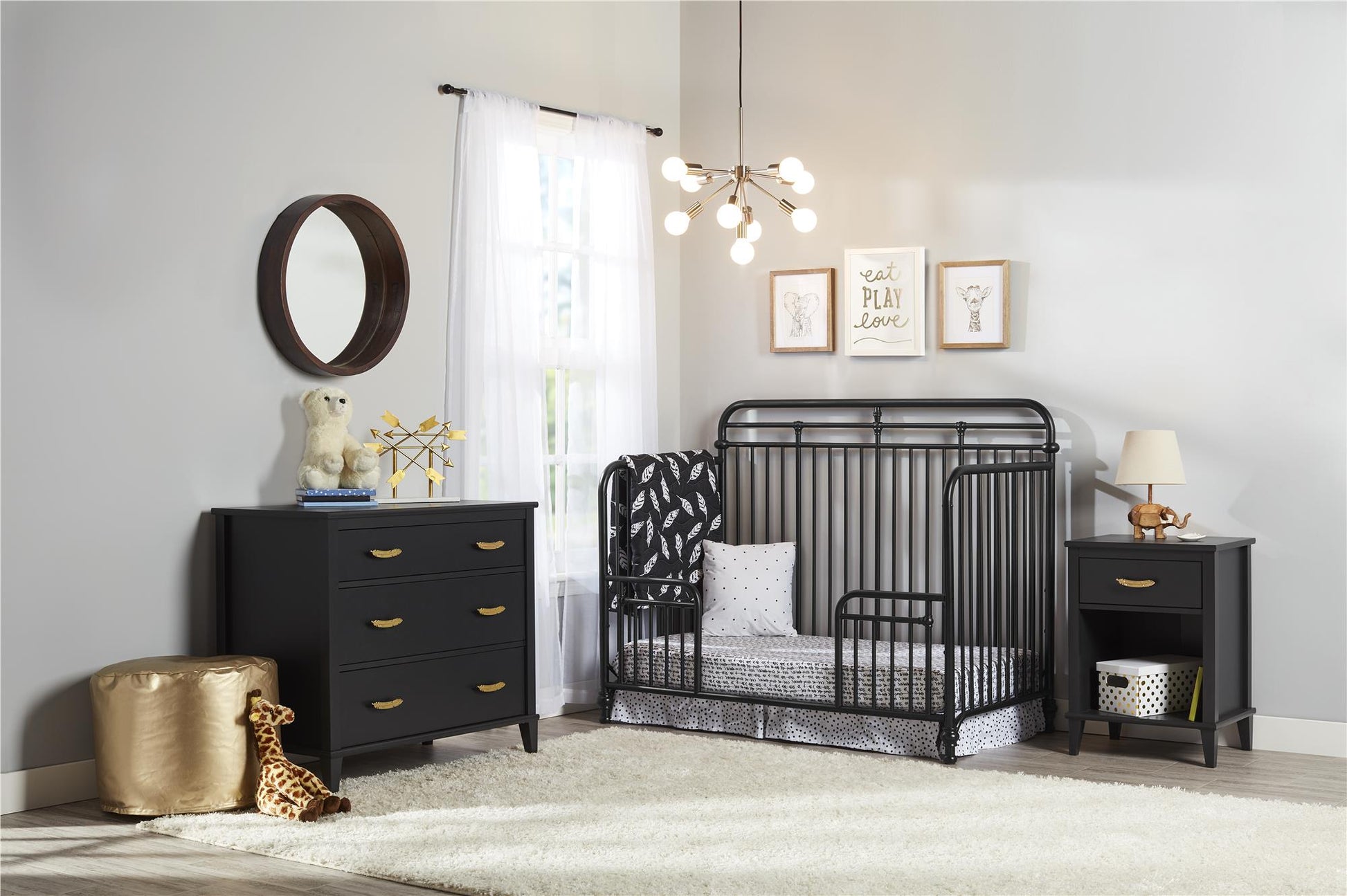 Monarch Hill Hawken 3 Drawer Dresser with Gold Feather Drawer Pull - Black