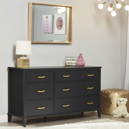 Monarch Hill Hawken 6 Drawer Dresser with Gold Feather Drawer Pull - Black