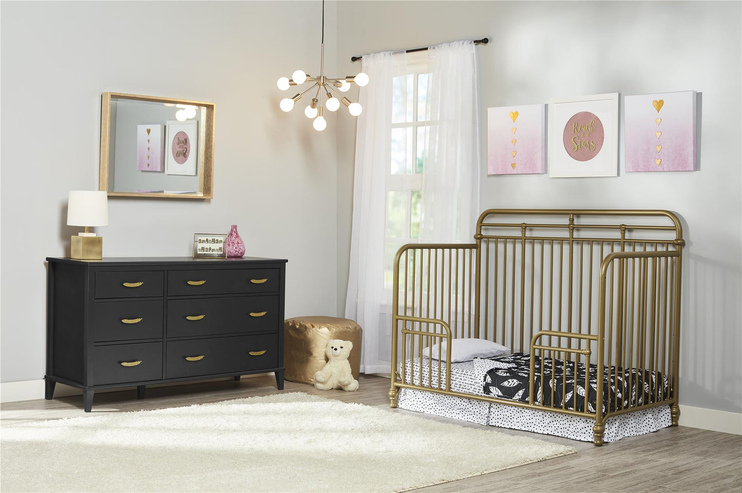 Monarch Hill Hawken 6 Drawer Dresser with Gold Feather Drawer Pull - Black