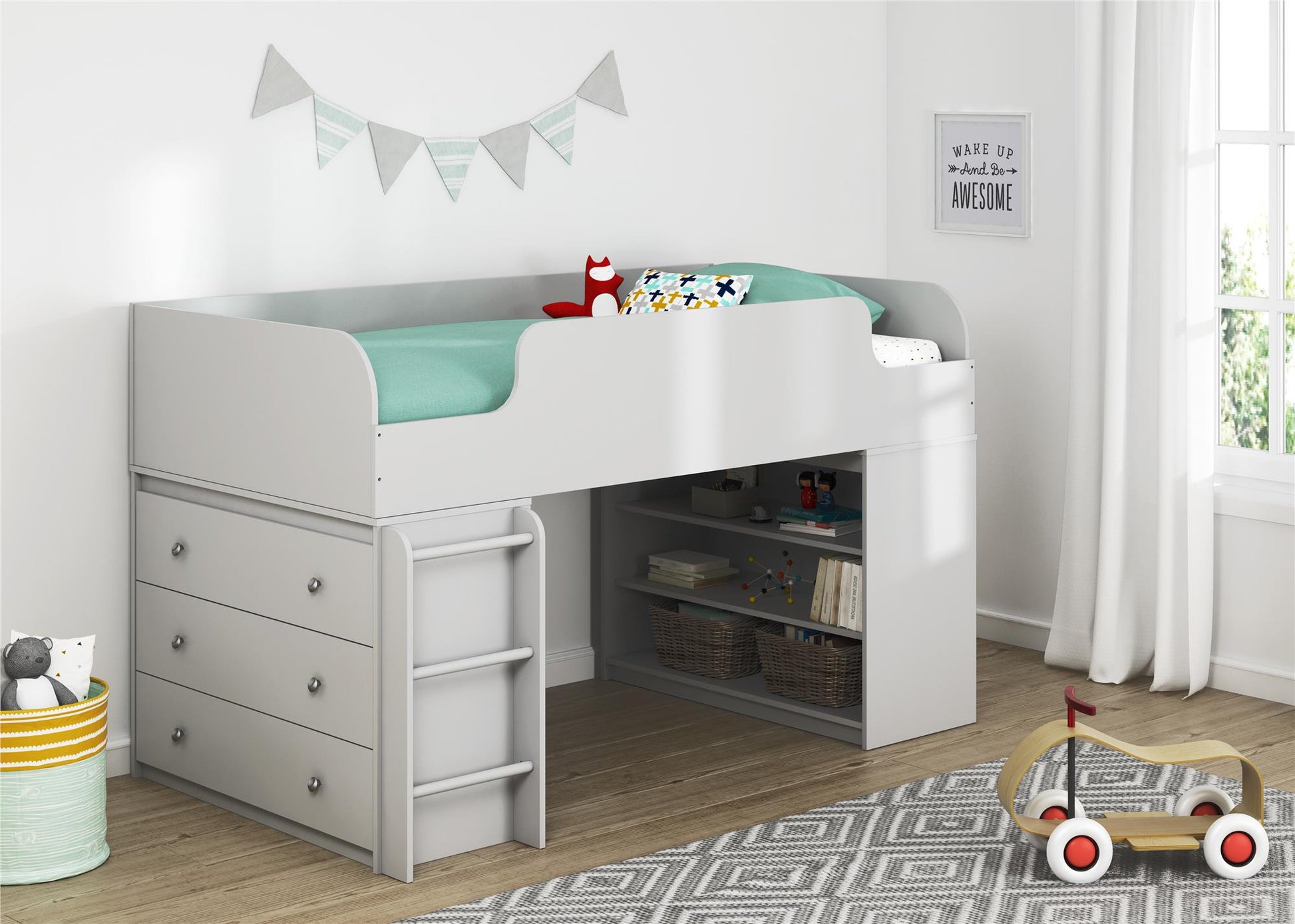 Elements Loft Bed Platform with Ladder, Dove Gray - Dove Gray