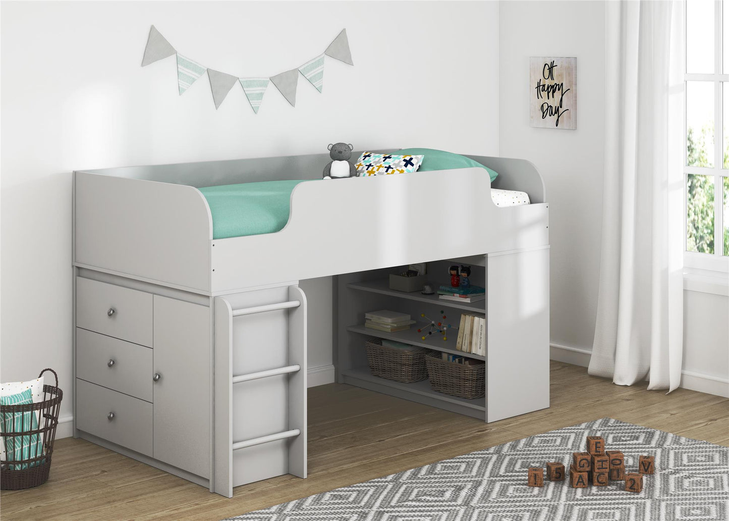 Elements Loft Bed Platform with Ladder, Dove Gray - Dove Gray