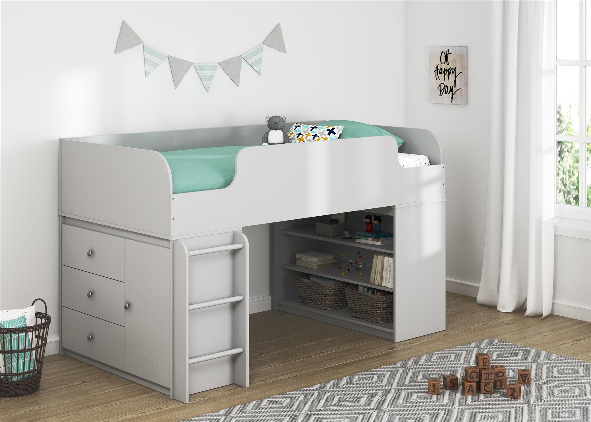 Elements Loft Bed Platform with Ladder, Dove Gray - Dove Gray
