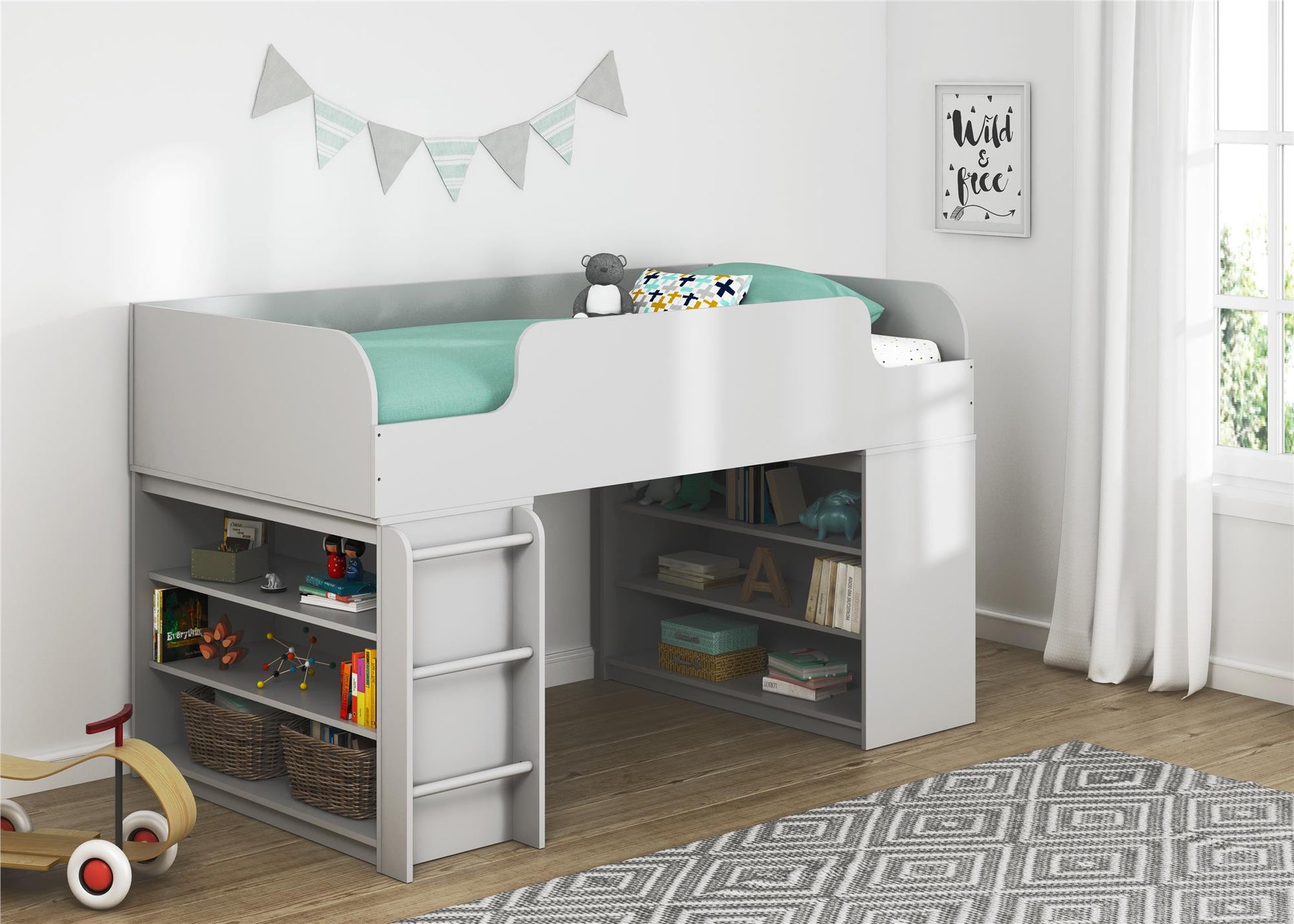 Elements Loft Bed Platform with Ladder, Dove Gray - Dove Gray