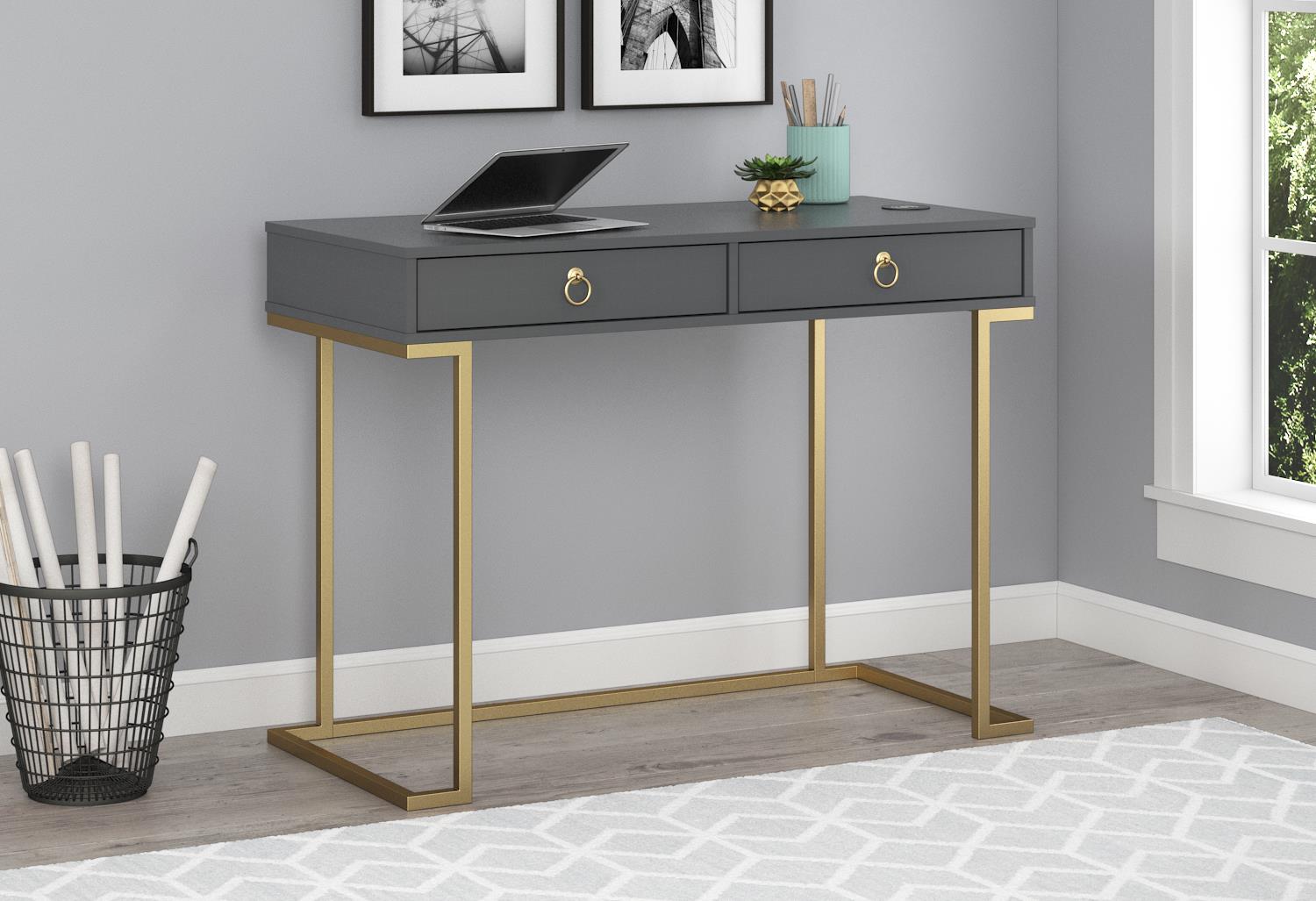 Olten Computer Desk with 2 Drawers and Wireless Charging Spot - Graphite Grey