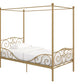 Canopy Metal Bed Frame with Intricate Design Headboard and Secured Slats - Gold - Twin