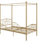 Canopy Metal Bed Frame with Intricate Design Headboard and Secured Slats - Gold - Twin
