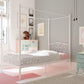 Canopy Metal Bed Frame with Intricate Design Headboard and Secured Slats - White - Full