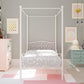 Canopy Metal Bed Frame with Intricate Design Headboard and Secured Slats - White - Twin