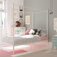 Canopy Metal Bed Frame with Intricate Design Headboard and Secured Slats - White - Twin