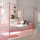 Canopy Metal Bed Frame with Intricate Design Headboard and Secured Slats - Pink - Twin