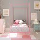 Canopy Metal Bed Frame with Intricate Design Headboard and Secured Slats - Pink - Twin