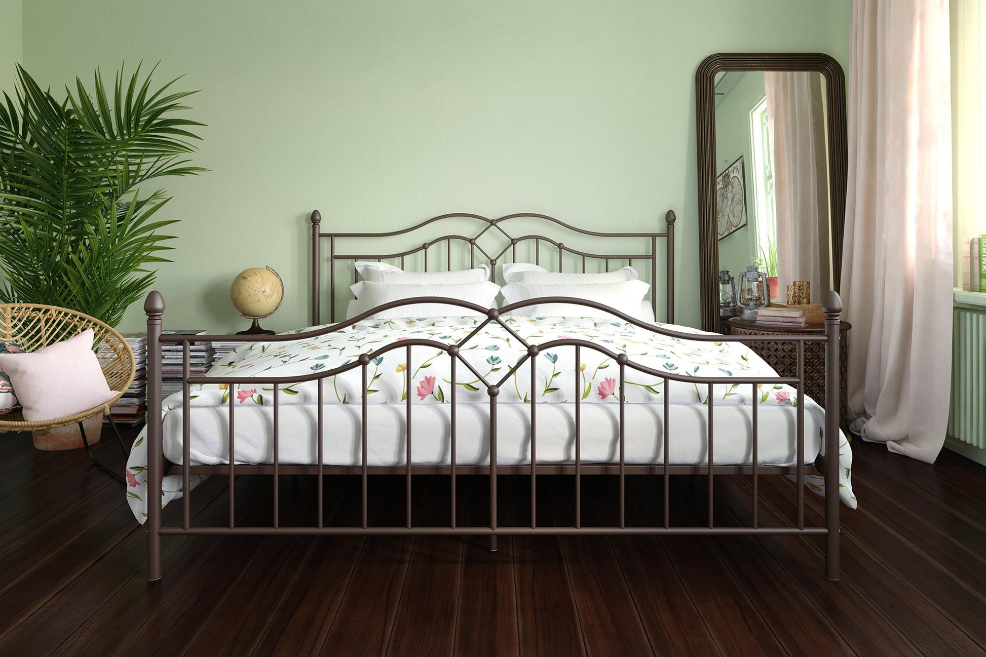 Tokyo Metal Bed with Headboard, Footboard and Metal Slats - Bronze - King