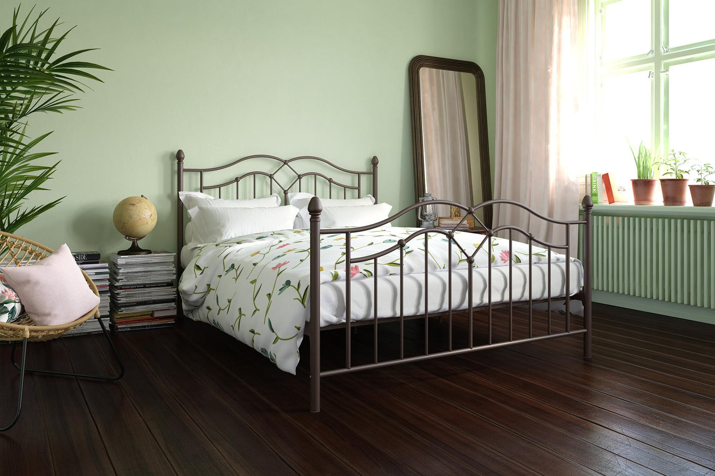 Tokyo Metal Bed with Headboard, Footboard and Metal Slats - Bronze - Full