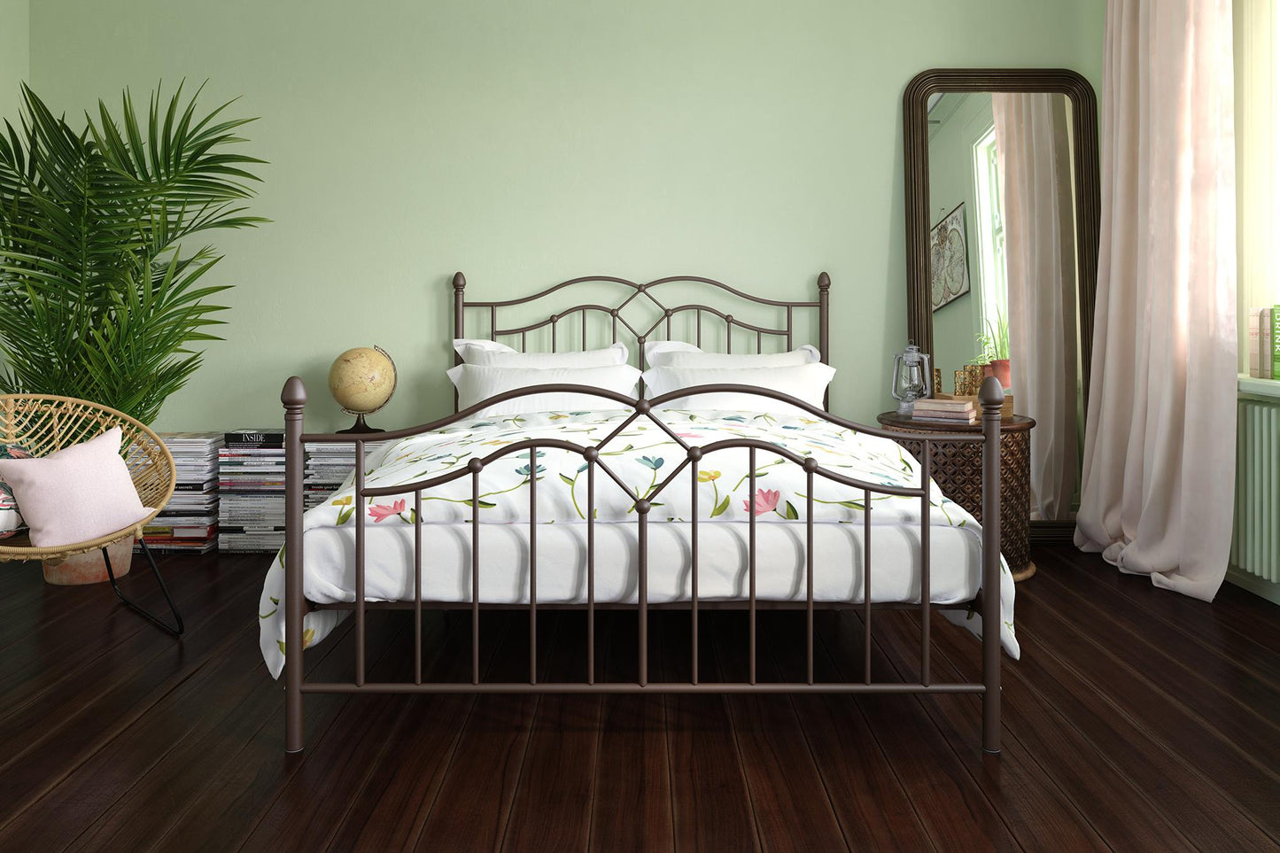 Tokyo Metal Bed with Headboard, Footboard and Metal Slats - Bronze - Full