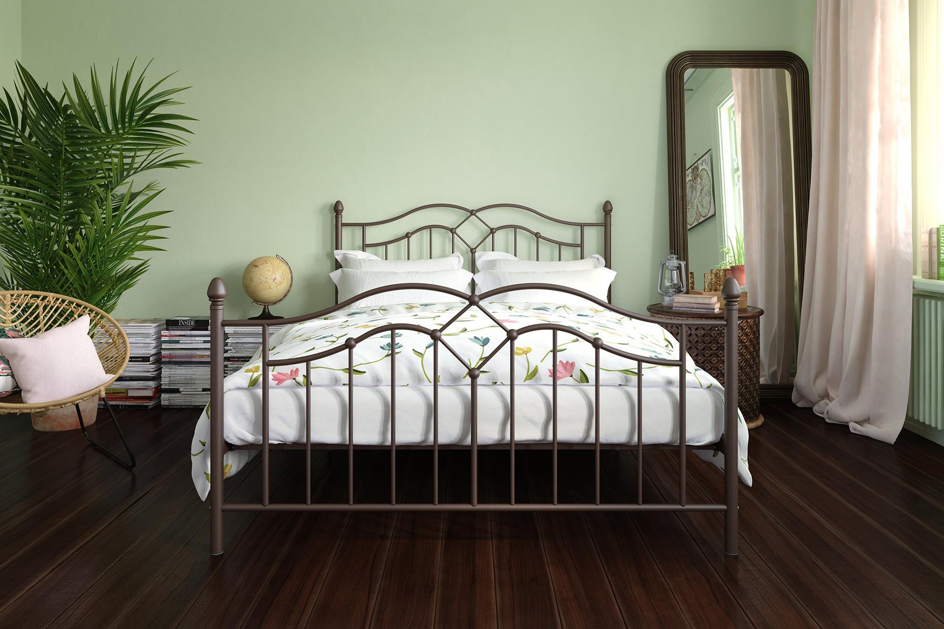 Tokyo Metal Bed with Headboard, Footboard and Metal Slats - Bronze - Full
