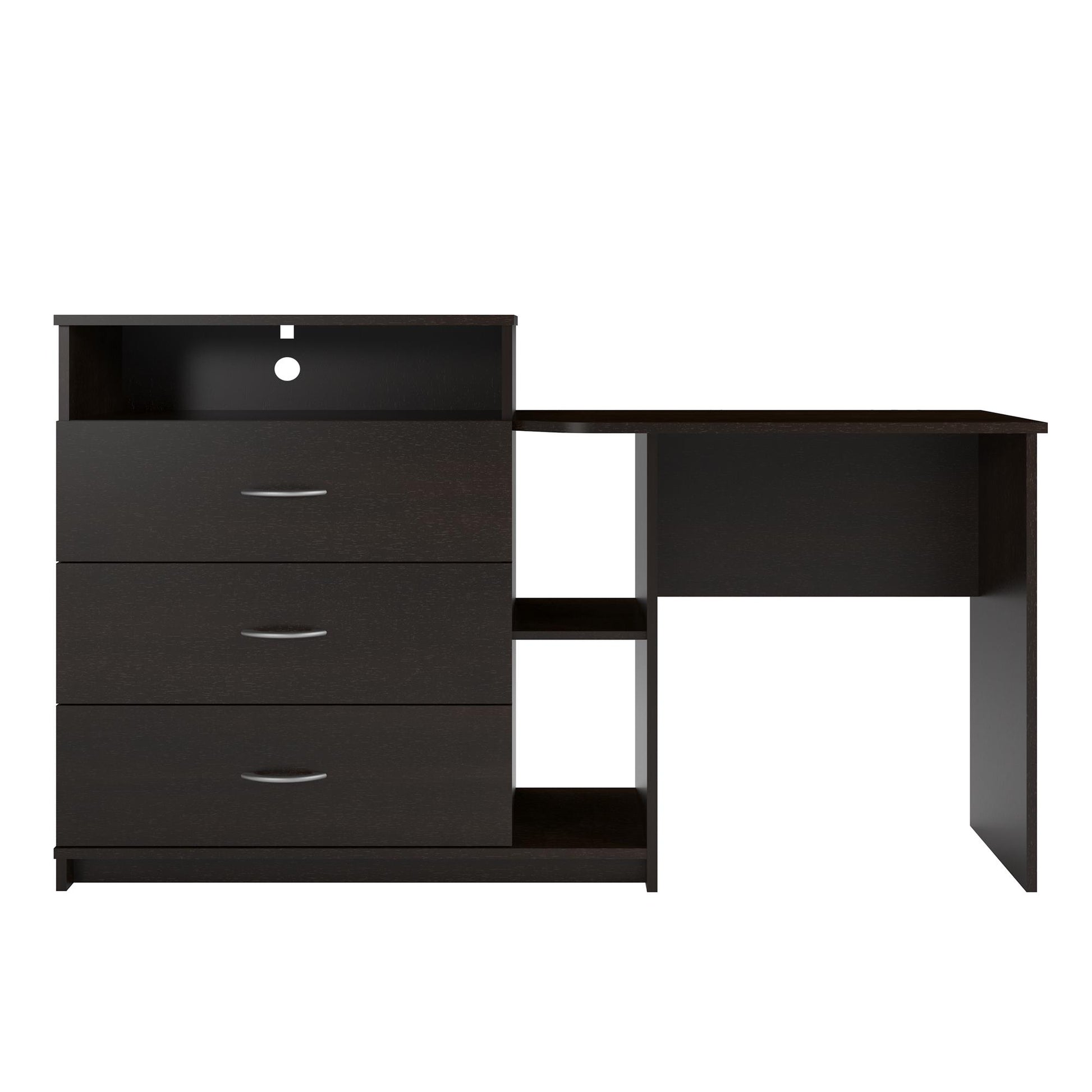Rebel 3 in 1 Media Dresser with Side Storage and Desk - Espresso