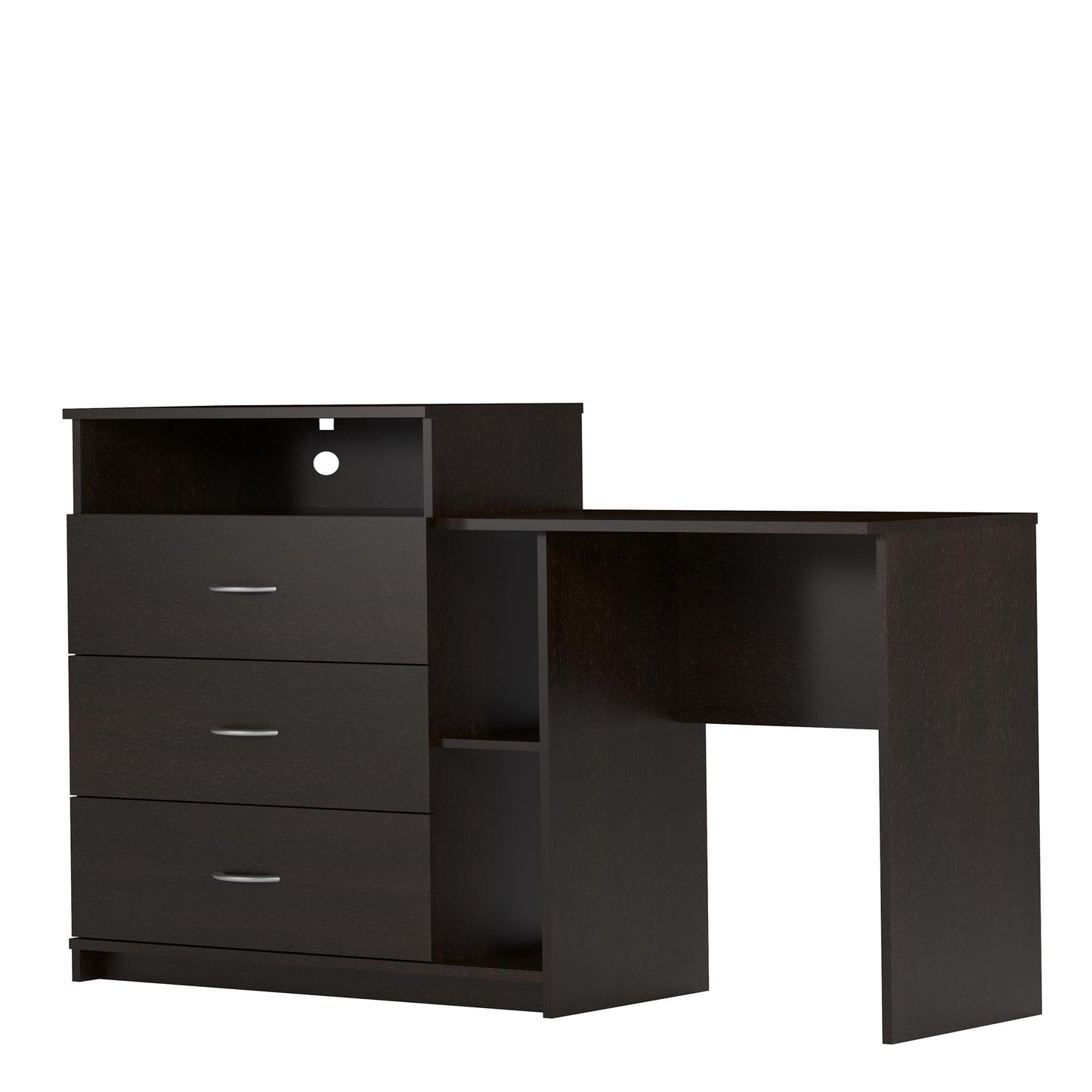 Rebel 3 in 1 Media Dresser with Side Storage and Desk - Espresso